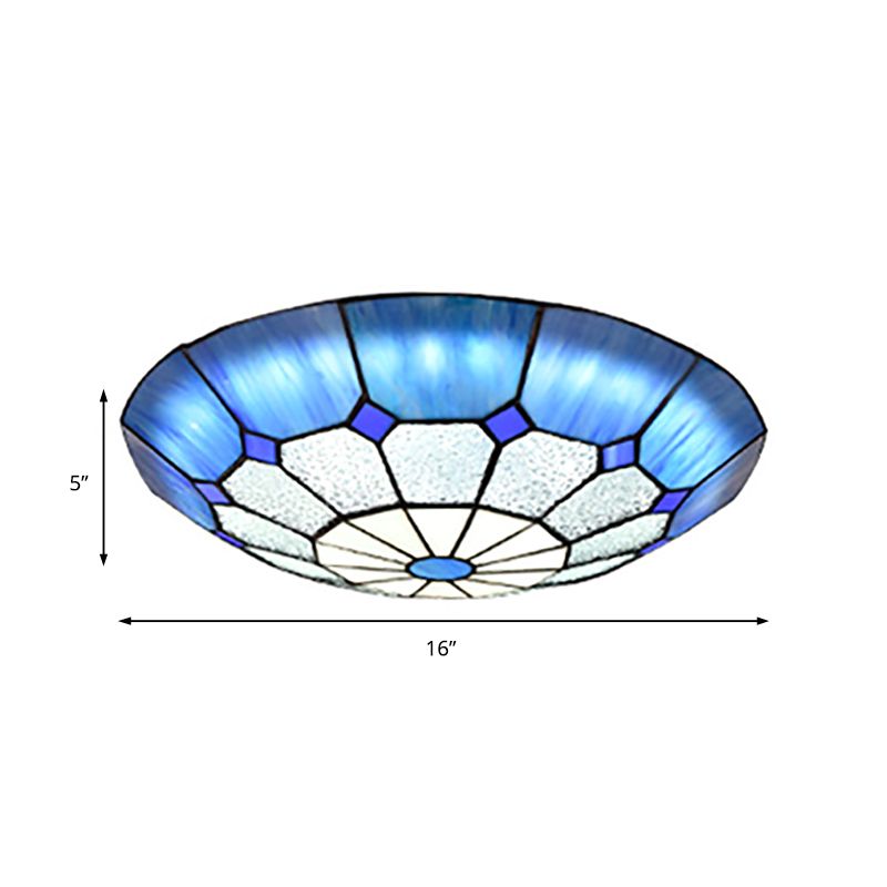 12"/16"/19.5" W Tiffany Blue/Light Blue Flush Ceiling Light with Bowl Shade Stained Glass Flushmount for Living Room