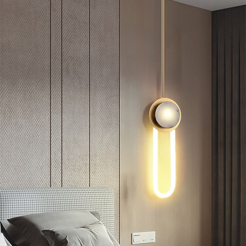 Gold LED Wall Sconce 1 - Light Brass and Stone Modern Wall Armed Sconce