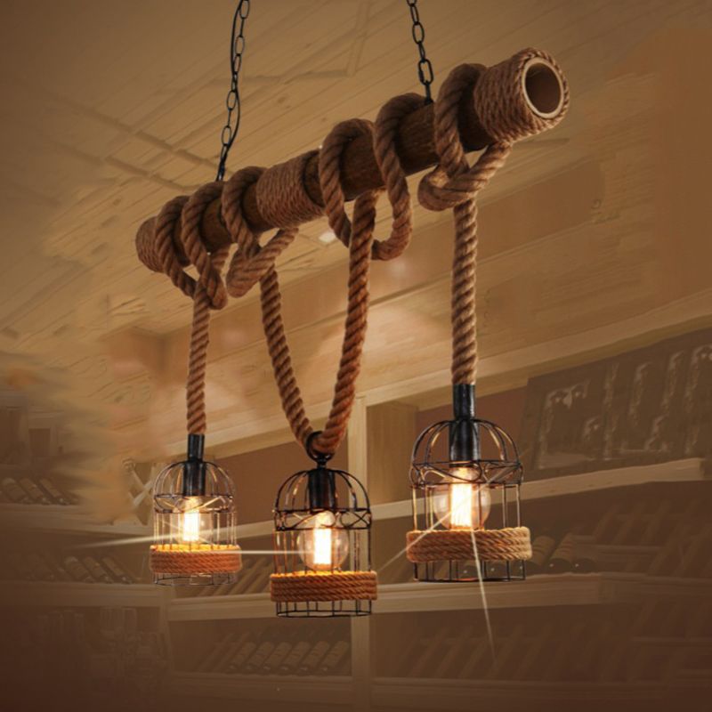 Industrial Style Birdcage Shape Island Pendants Rope Pendant Lights for Restaurant