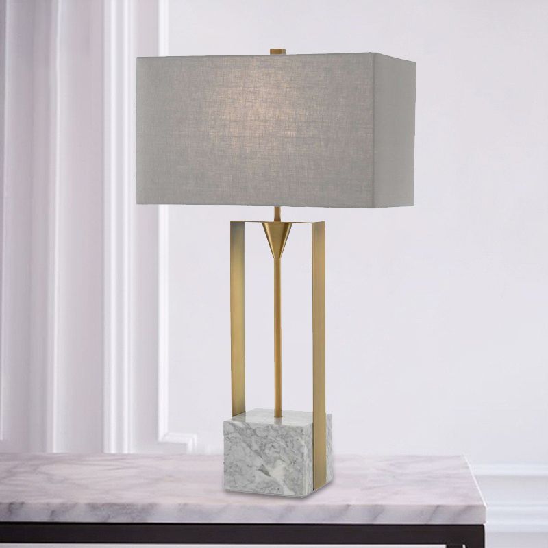 Modernism 1-Bulb Table Light Grey Rectangular Stone Nightstand Lamp with Fabric Shade