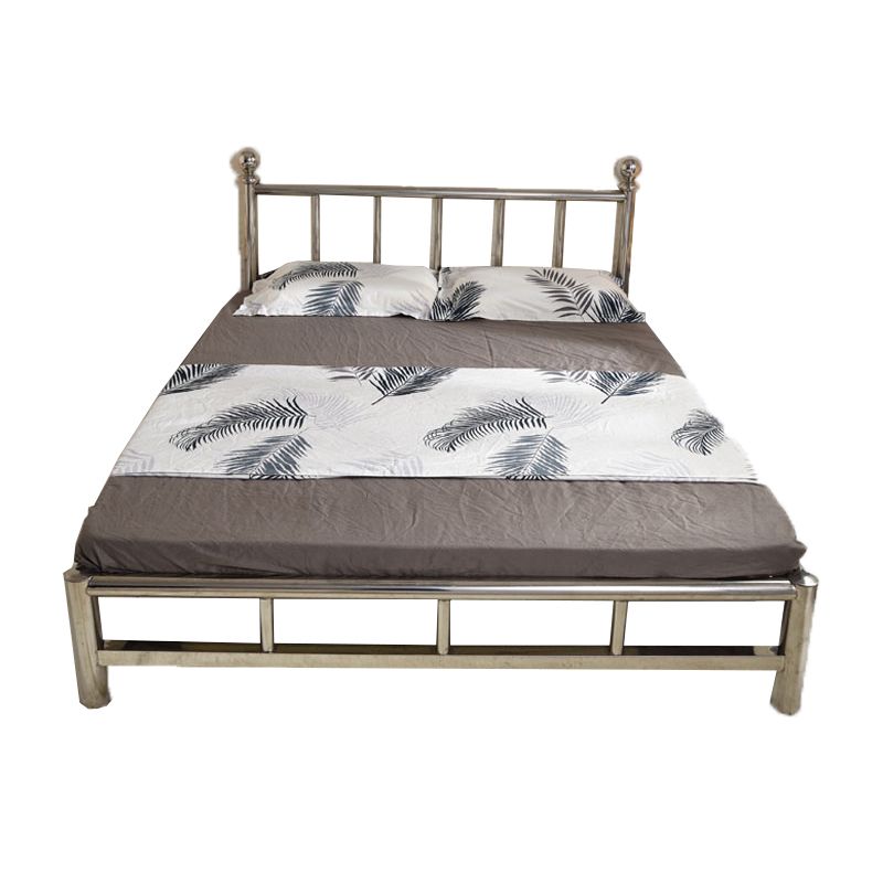 Silver Modern Steel Bed Rectangular Standard Bed with Metal Legs