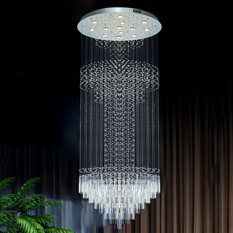 13-Head Orbs and Rods Hanging Light Contemporary Silver Crystal LED Cluster Pendant Light