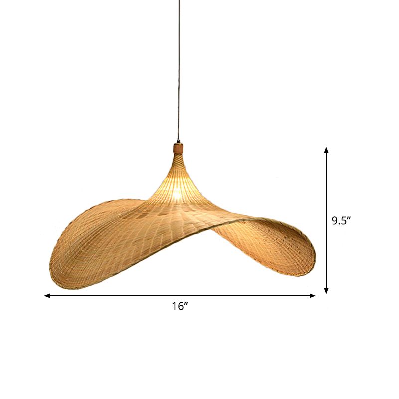 1 Bulb Living Room Pendant Lamp Asia Flaxen Hanging Light Fixture with Flare Bamboo Shade