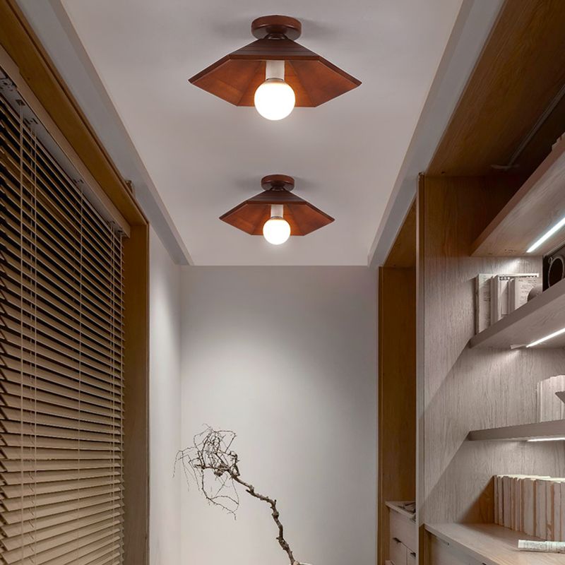Plafonnier semi-encastré pour allée ombragée, éclairage moderne semi-encastré en bois, marron