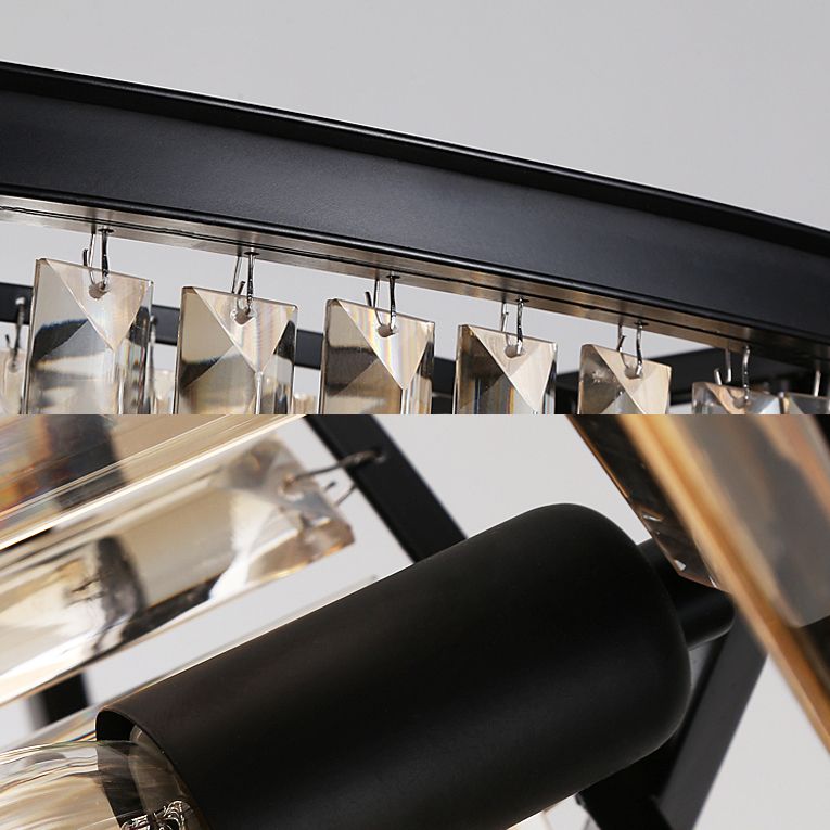 Drum Chandelier Pendant Light Contemporary Amber/Clear/Smoke Gray Crystal 6-Light LED Suspension Lamp with Adjustable Chain