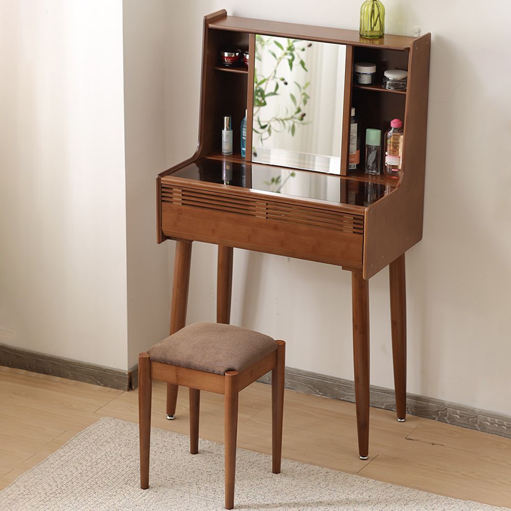 Modern Drawer Dressing Table Solid Wood Dresser Mirrored Vanity Set
