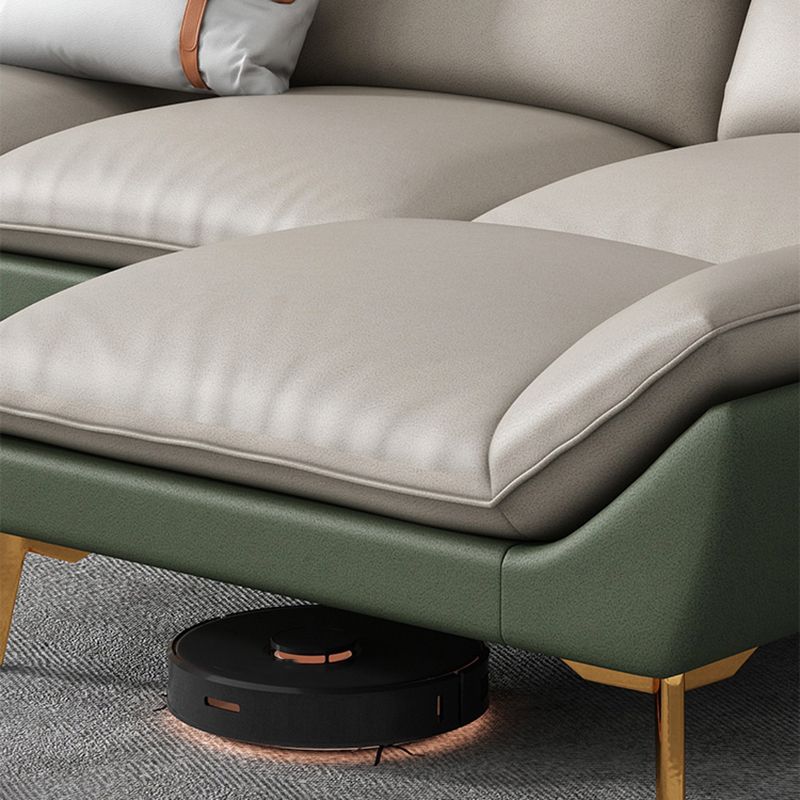 Flared Arm Faux Leather Furniture Sectionals in Green and White