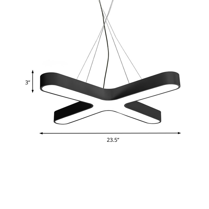 White/Black/Gold Cross Hanging Lamp Modern 23.5"/35.5" Wide Led Metal Ceiling Pendant Light for Office with Opaline Diffuser