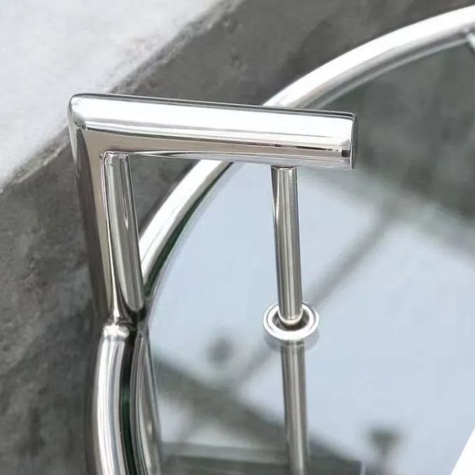 Round Glass Top End Table with Stainless Steel C Base Side Table