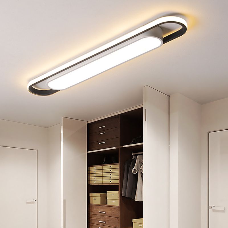 Simplicity LED Ceiling Light Fixture White Oval Ceiling Mount Light Fixture with Metal Shade
