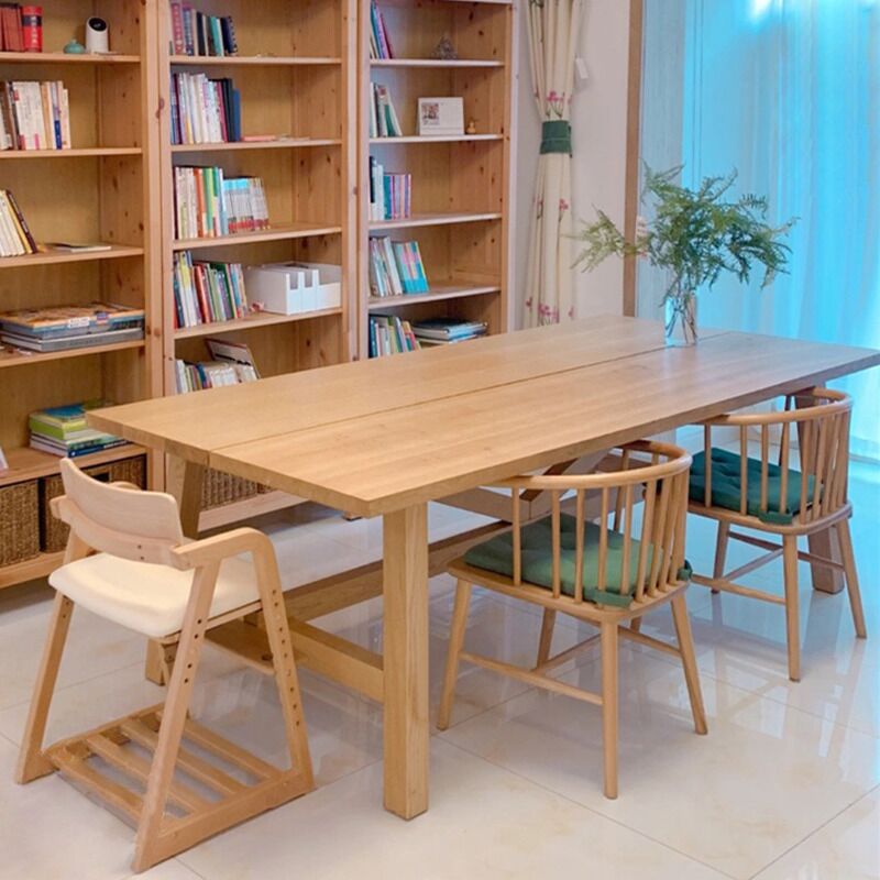 Modern Rectangle Solid Wood Dining Table Trestle Base Dining Table