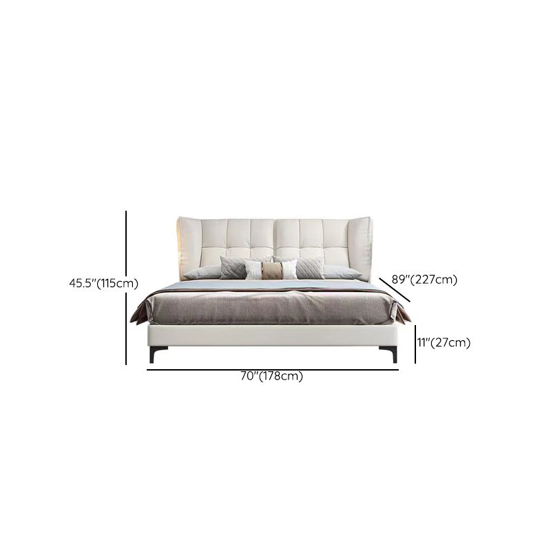 Modern Standard Bed Pine Wood Bed with Upholstered Headboard