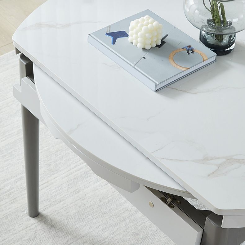 Contemporary Extendable Round Stone Dining Table for Dining Room