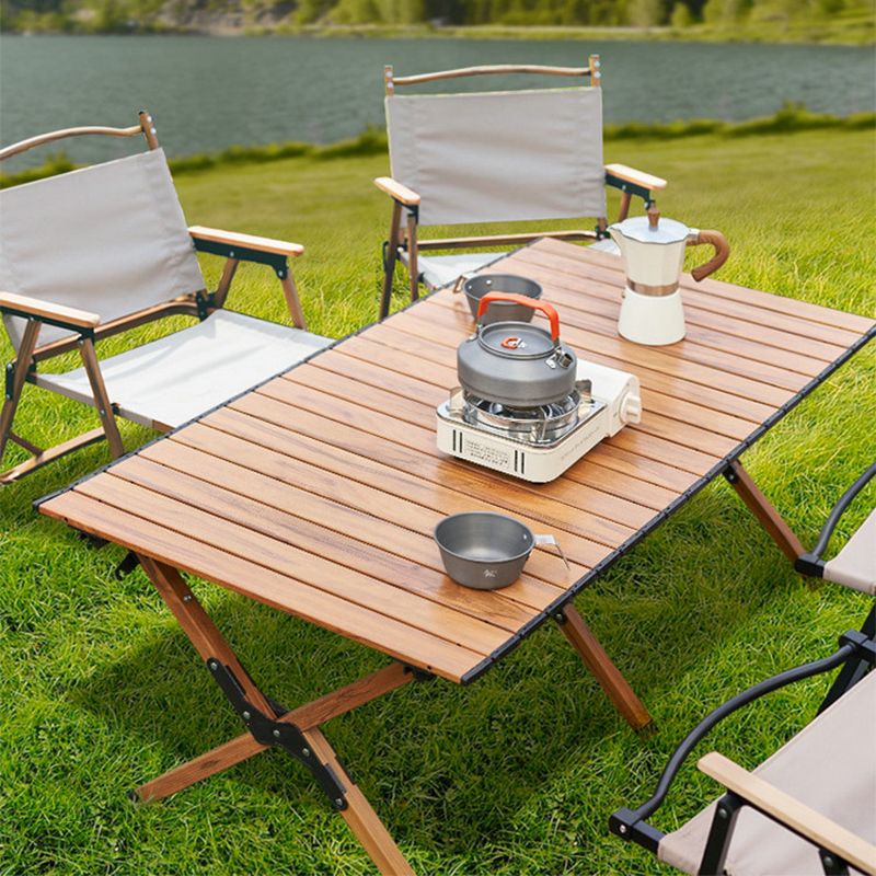 Metal Rectangle Camping Table 17.32" High Rustic Brown Foldable Table