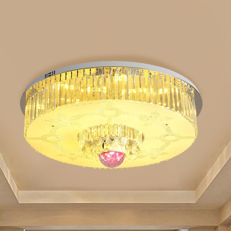 Round Flush Light Fixture Modern Crystal Rectangle LED Parlor Ceiling Flush Mount in Chrome