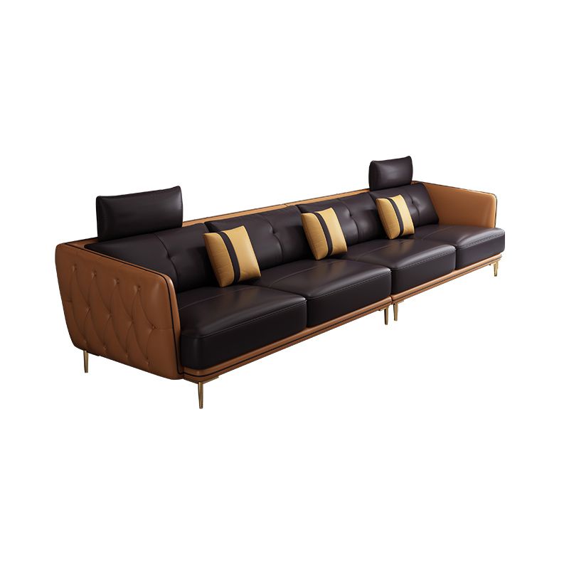 Contemporary Square Arm Genuine Leather Stain-Resistant Sofa & Chaise