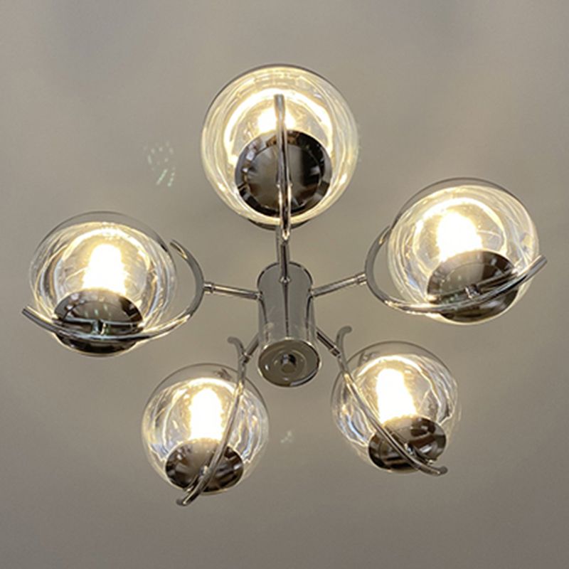 Modern Style Chandelier Light Fixture Globe Glass Hanging Light in Silver
