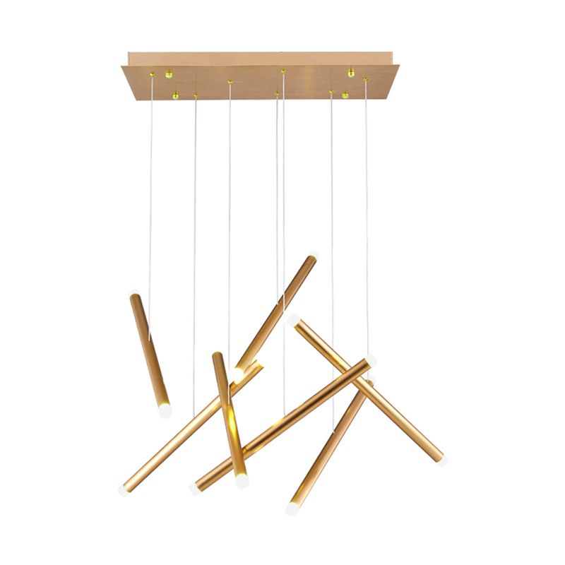 Brown/Gold/Rose Gold Flute Cluster Pendant Light Simple Style 7 Lights Metal Pendant Light for Dining Room in Warm/White