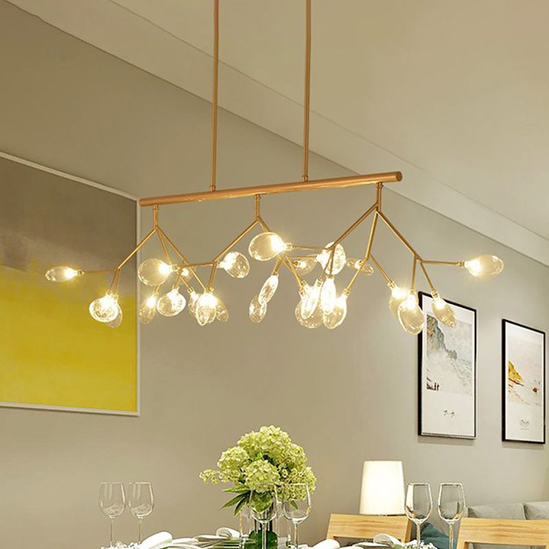 Firefly Hanging Island Light Modernist Clear Glass Dining Table Ceiling Pendant in Black/Gold