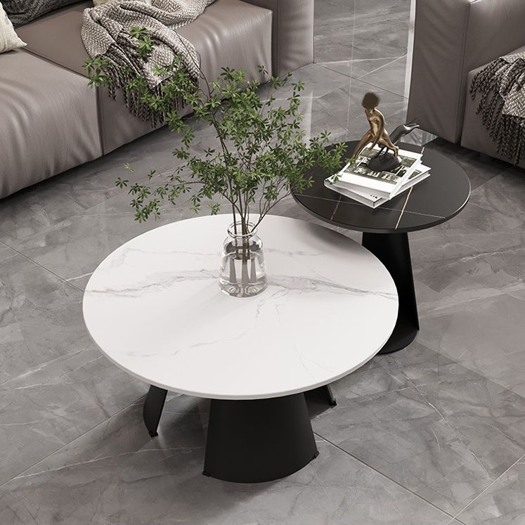 Abstract Base Design Round Slate Table Board Glam Style Metal Leg Coffee Table