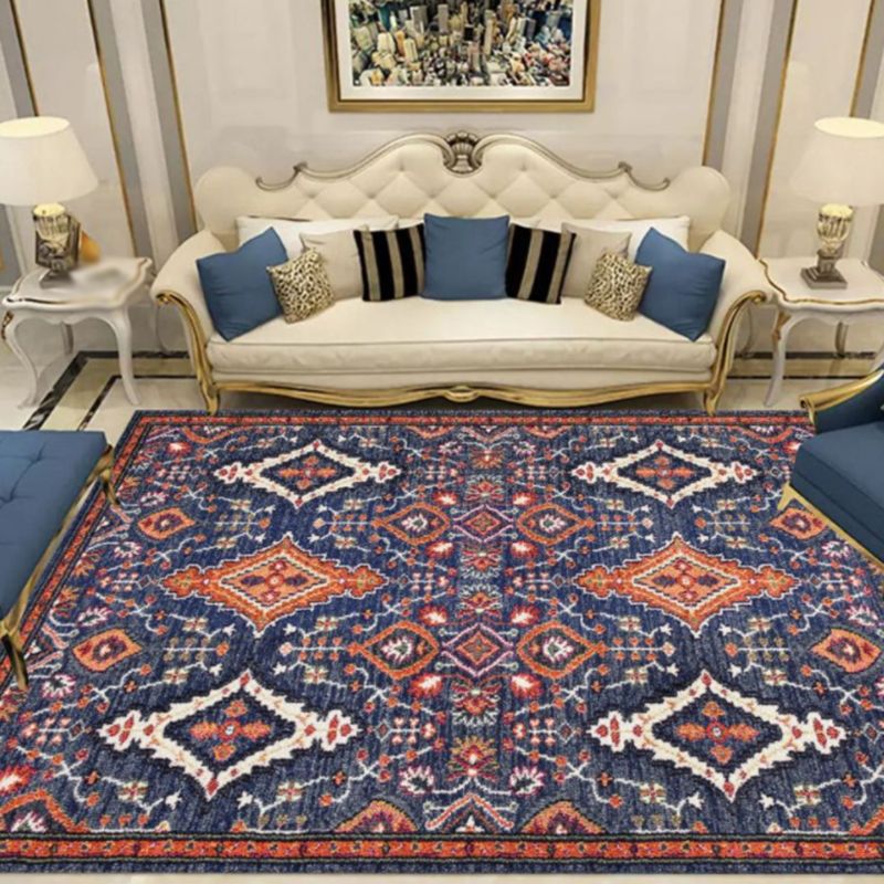 Navy Bohemian Area Carpet Polyester Medallion Indoor Rug Washable Carpet for Indoor Room