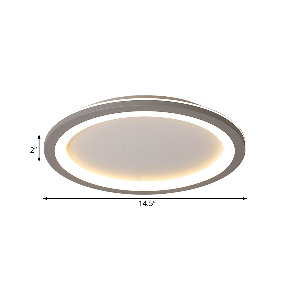 Circle Flush Mount Light Minimalist Metal LED Grey Light with Acrylic Diffuser in White/Warm Light, 10"/14.5"/19" Wide