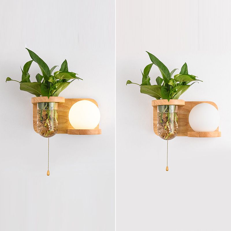 Modern Style Wall Light Wood 1 Light Sconces in White for Bedroom without Plant