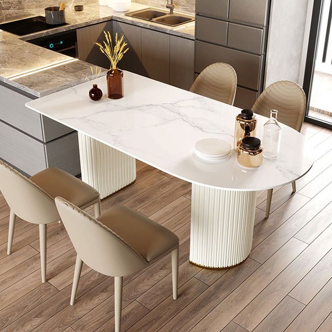Sintered Stone White Dining Table Simplicity Double Pedestal Table for Dining Room