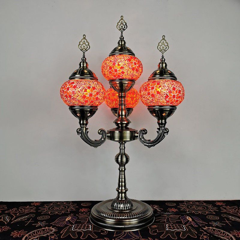 Lampada da tavolo a 4 teste arancione/blu/blu e arancione Lampada da scrivania con candelabri in vetro artistico laminato a mano vintage