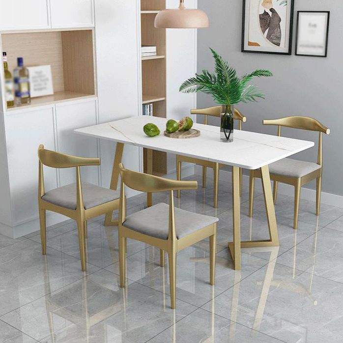 Glam Style 1/5 Pieces Dining Set with Rectangle Stone Top Table for Dining Room