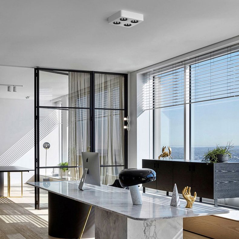 Modern LED Metal Flush Mount Square Shape Ceiling Light with Glass Shade for Living Room