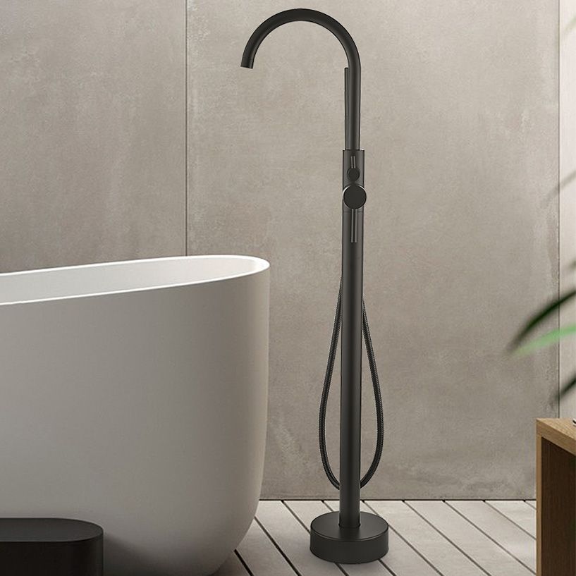 Modern High Arc Faucet Brass Floor Mounted Free Standing Tub Filler Faucet