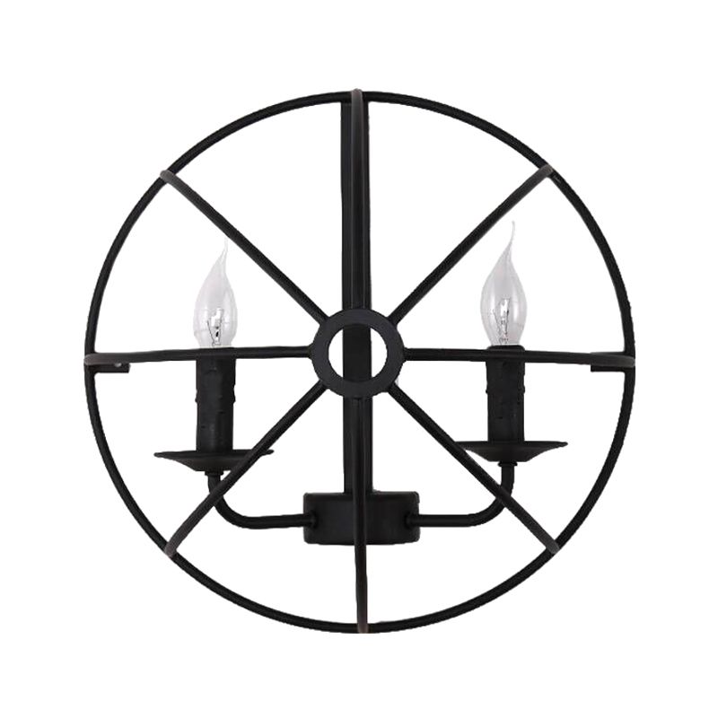 2-Lights Candlestick Shaped Industrial Style Wall Sconce Black Wrought Iron Open Bulb Wall Mount Light in Black