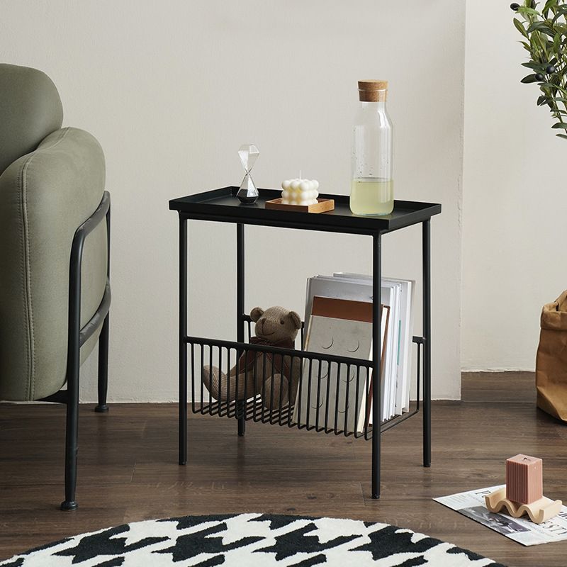 Rectangular Tray Top Side Table Iron 4 Legs End Table with Storage