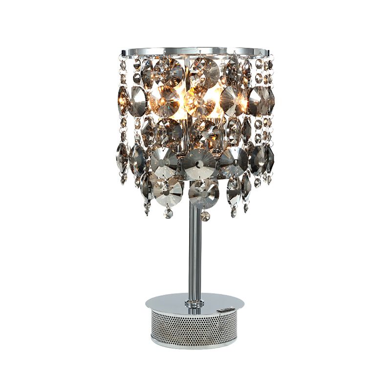 Tavolo cilindrico luce moderna fumo grigio cristallo 2 teste lampada da comodino