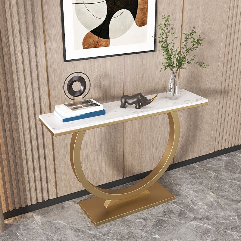 Glam Style Accent Table with Pedestal Base and Marble Rectangle Top