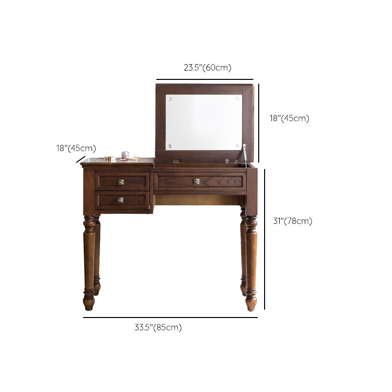 30.7" Height 2-Drawer Brown Solid Wood Dressing Table Mirror Makeup Vanity