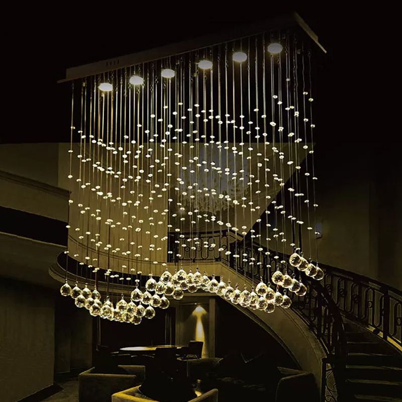 Modern Wave Shaped Ceiling Light 6-Head Crystal Draping Flush Mount Fixture in Stainless Steel
