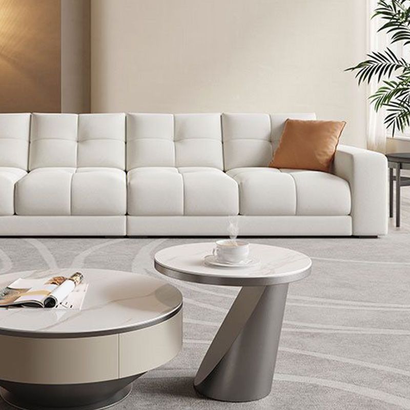 29.52" Tall Square Arm Sofa with Pillows Modern White Tufted Sofa