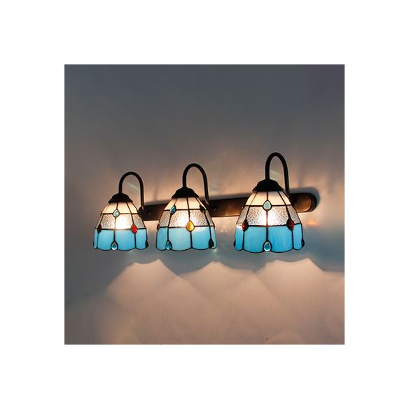 3 Heads Dome Sconce Light Fixture Tiffany Beige/Blue/Clear Glass Wall Mount Light Fixture with Agate Decoration