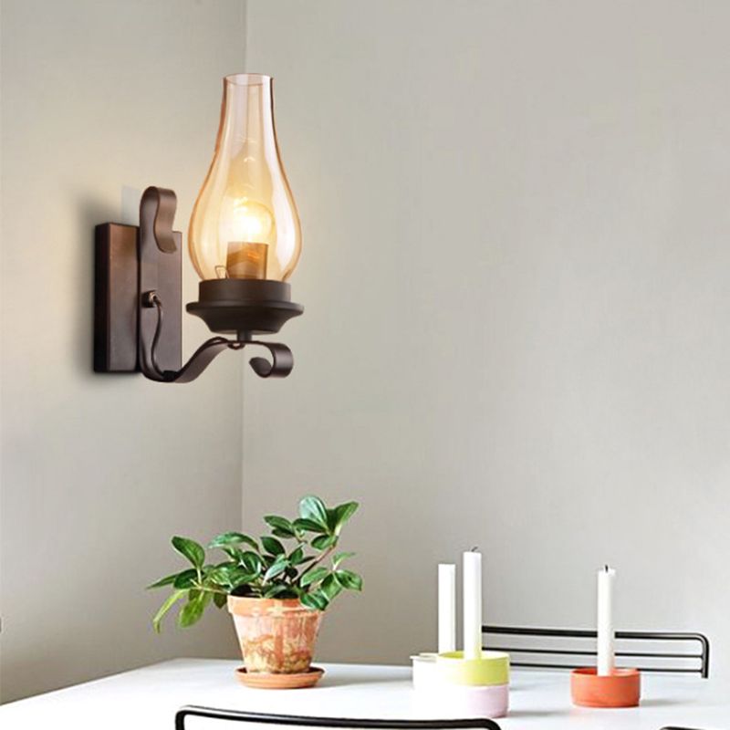 Regular Shape Wall Light Industrial Style Glass 1 Light Wall Lamp in Black
