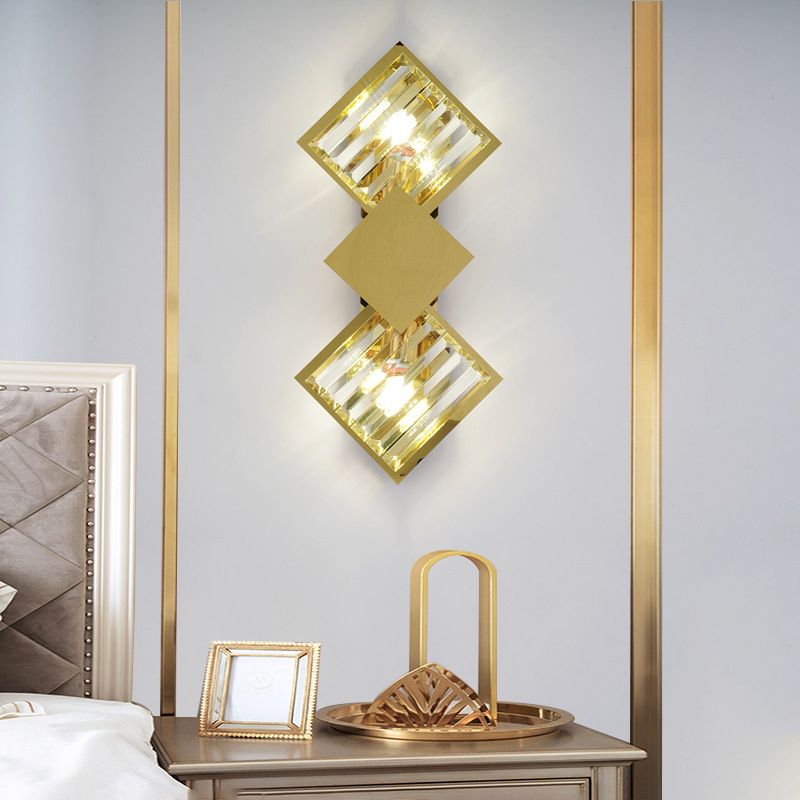 2-Light Geometric Wall Light Fixture Modern Crystal Wall Sconce Light