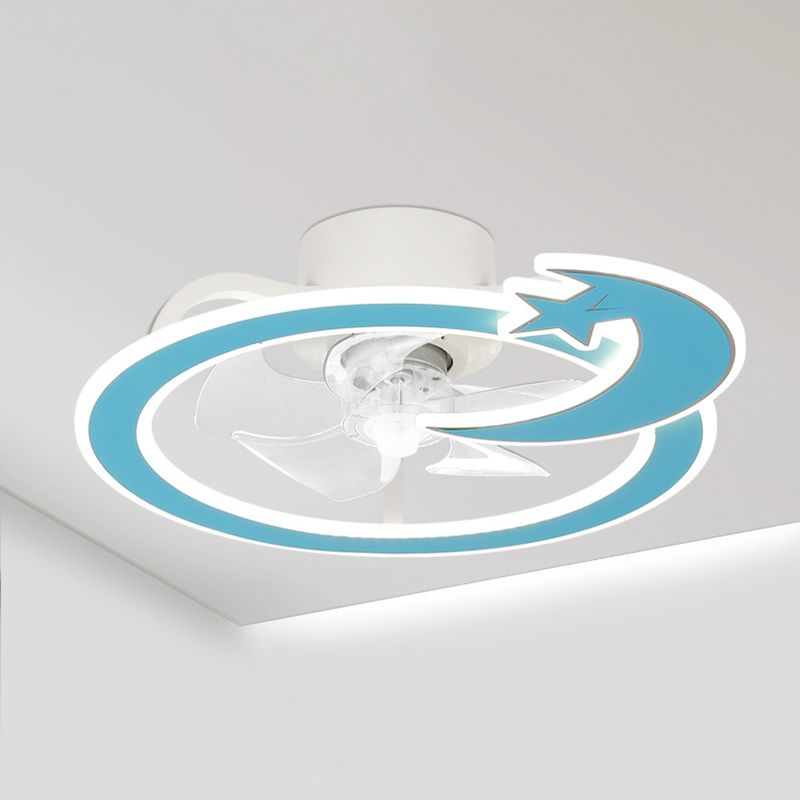 Kids Lovely LED Ceiling Fans Wrought Iron Circular Ceiling Fan Light with Acrylic Shade