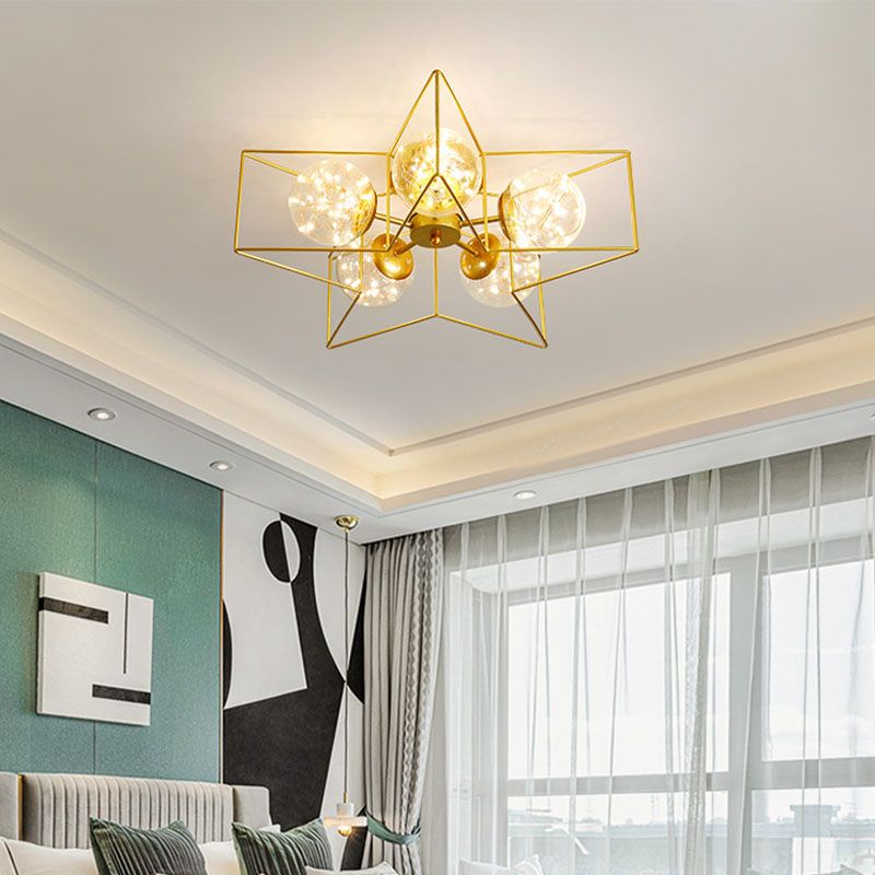Metal Cage Design Simplicity Ceiling Light 5-Lights Modern Style Lighting Fixture