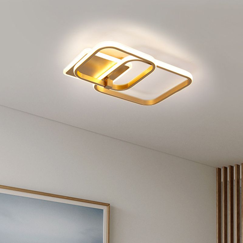 Multi-runde/quadratische LED-Deckenleuchte aus Metall, Minimalismus, 2/4 Lichter, Gold-Finish, halbbündige Montageleuchte