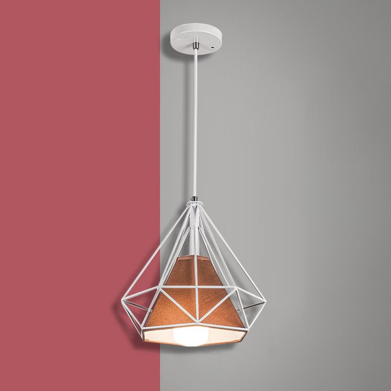 1-Light Diamond Cage Pendant Ceiling Lights Industrial Hanging Light Fixtures with Fabric Shade