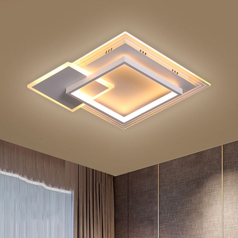 16.5"/20.5" W Metal Square Flushmount Contemporary LED White Ceiling Lighting in Warm/White Light