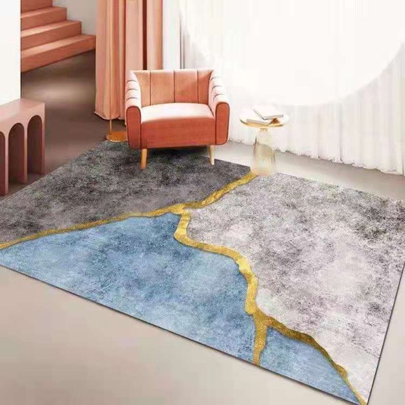 Light Gray Modern Rug Polyester Abstract Print Rug Non-Slip Backing Rug for Home Decor