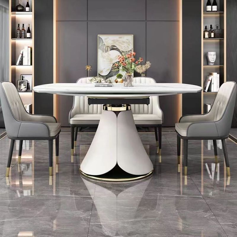 Glam Style Sintered Stone Table Pedestal Dining Table for Kitchen