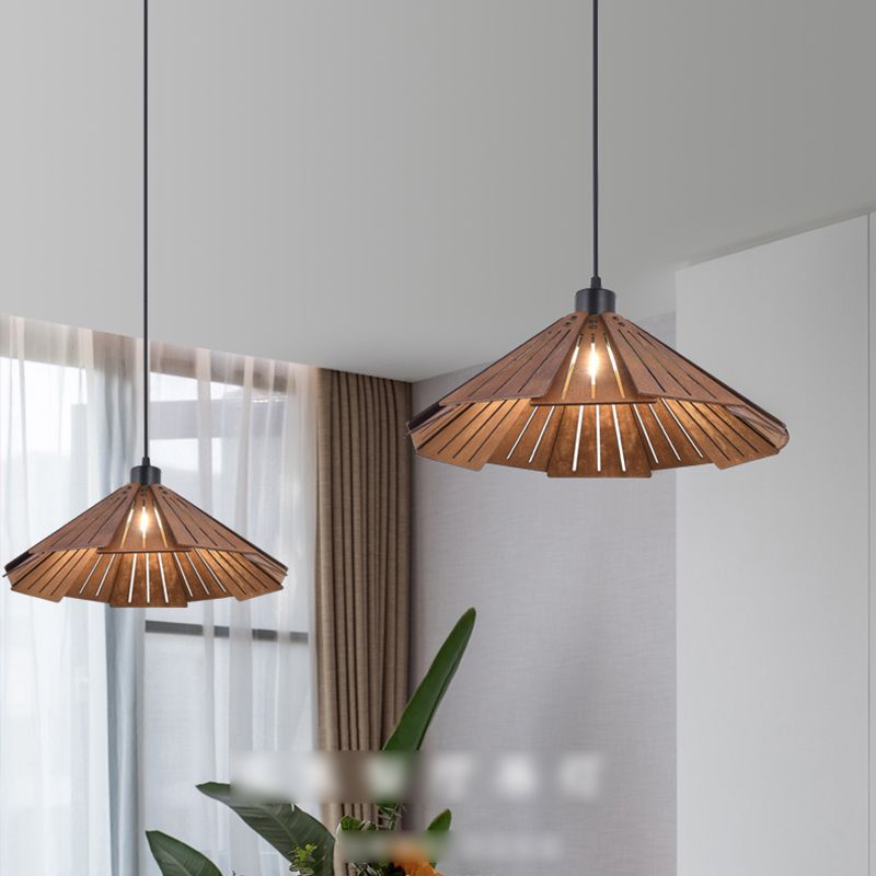Pot Cover Shade Hanging Lighting Modern Style Wood 1 Light Sanging Lamping